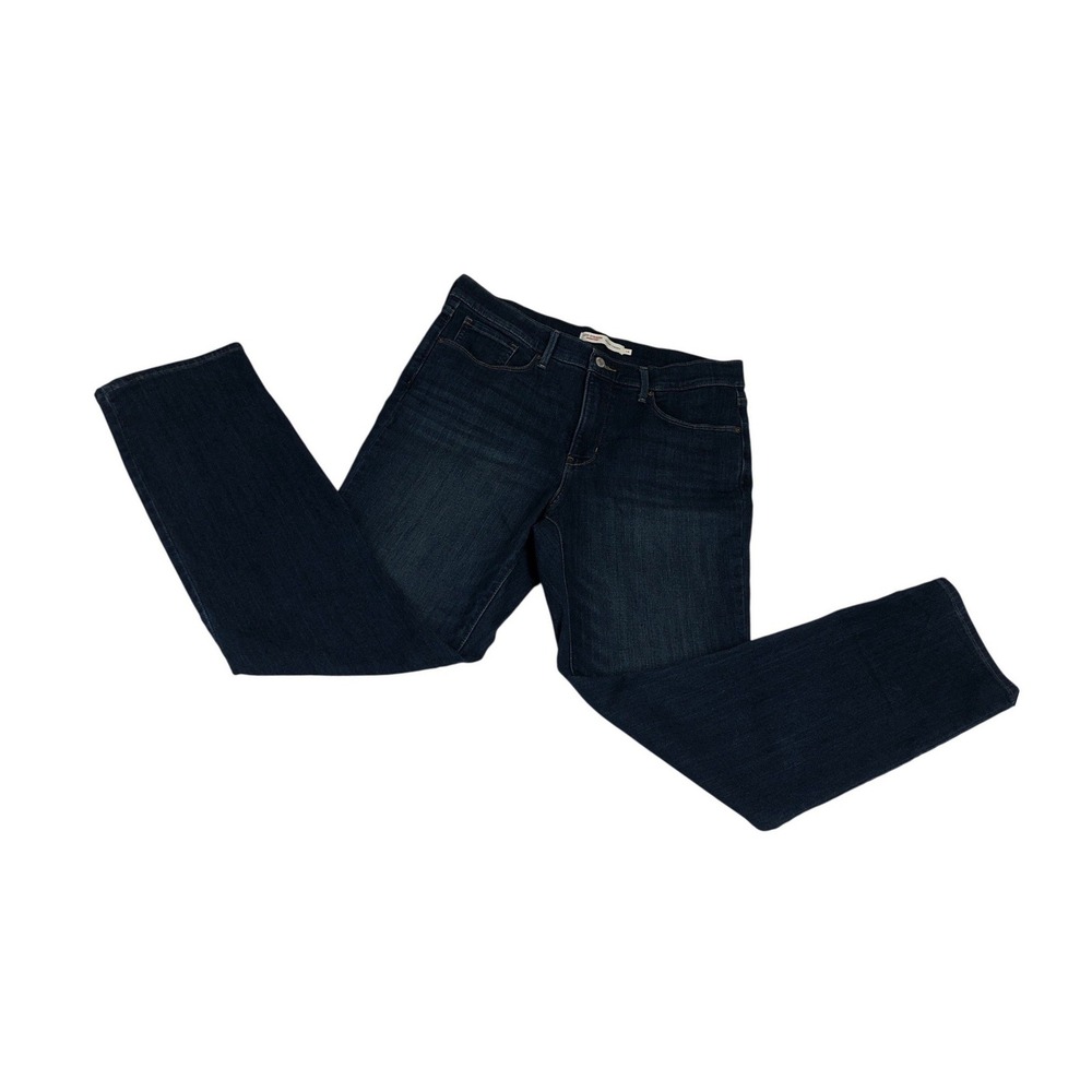 Levi Strauss Signature Womens 14 Mid Rise Straight Leg Dark Wash Jeans 32x30